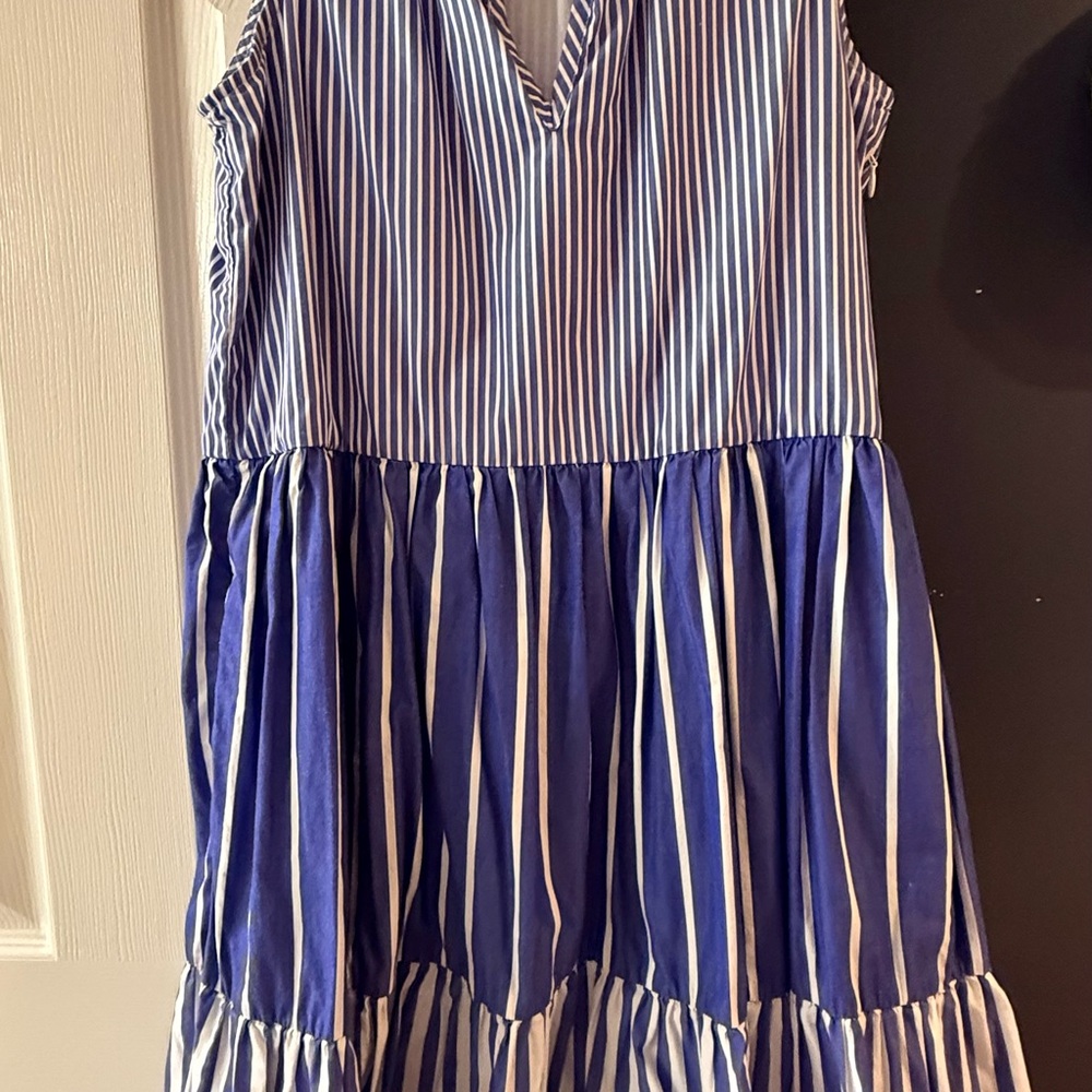 Women’s J. Crew Blue and White Striped Tiered Dress